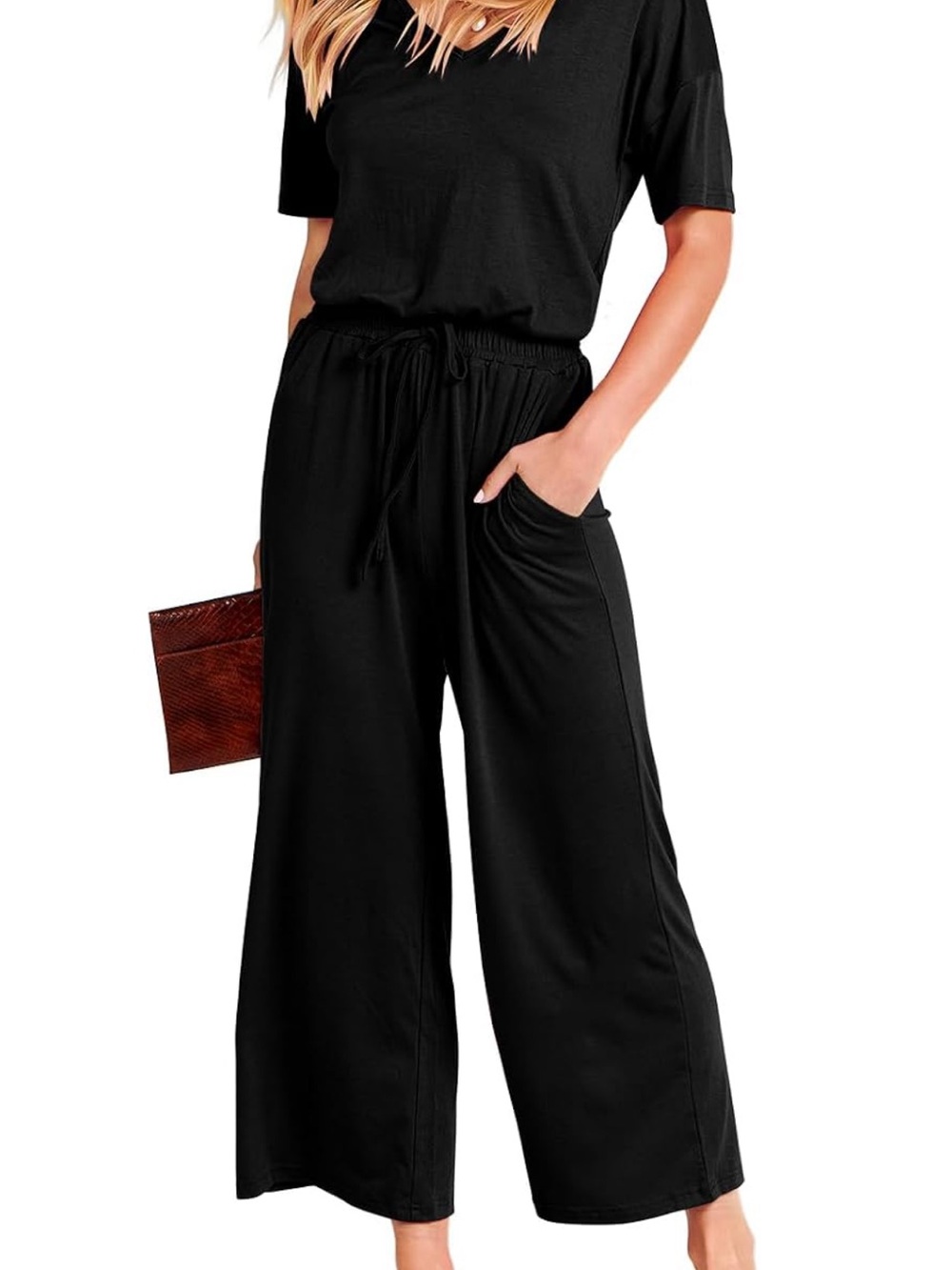 Black cropped jumpsuit
